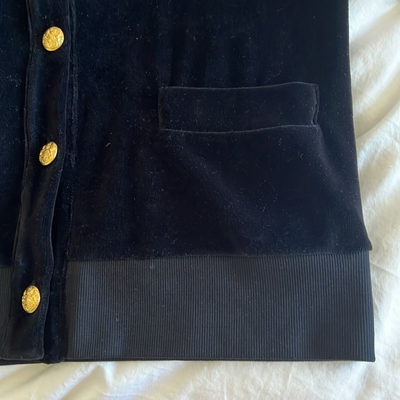 Black velvet cardigan jacket with beautiful gold colored buttons down a v neck. - Picture 7 of 10